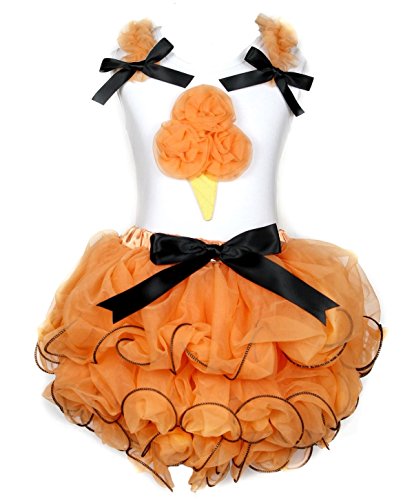 Conjunto de camisa blanca de algodón y falda naranja de pétalos para niñas de 0 a 8 años