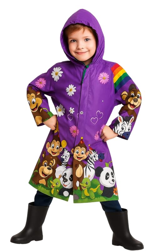 Krystle Kids Cartoon Printed Waterproof Raincoat with Hood – Purple (10-11 Years) - Image 2 thumbnail