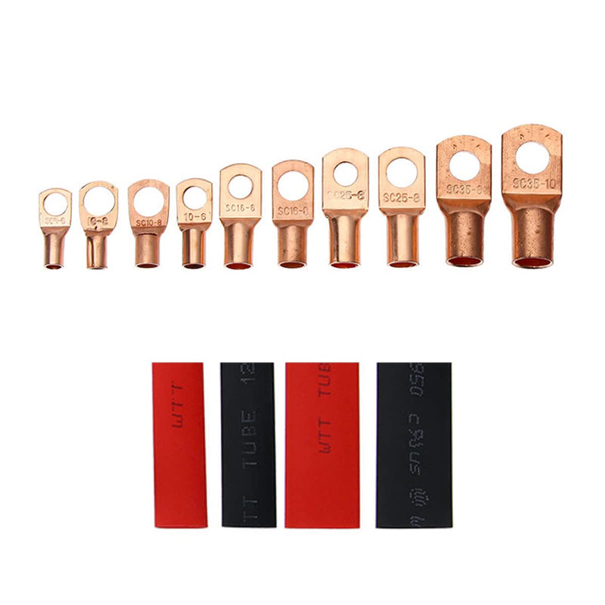 120Pcs Copper Wire Lugs with Heat Shrink Set, 60 Pcs Heavy Duty SC Ring Bare Terminals Lug Wire Connectors & 60 Pcs Heat Shrink Battery Cable Ends Ring Terminals Connectors