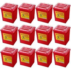 2 Gallon Sharp Containers for Needles Disposal Containers Sharps Disposal Container Biohazard Containers Biohazard Needle and Syringe Container Disposal, Medical Grade, Red (12 Pack)