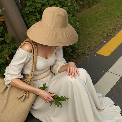 Image of Beach Sun Hats for Women - Wide Brim Straw Womens Summer Hat with Wind Lanyard Roll Up, Foldable Beach Hat UV Protection