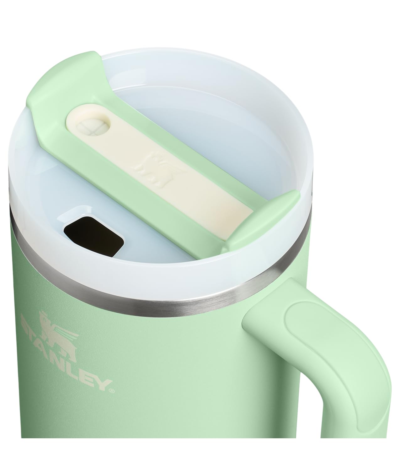 Stanley Quencher H2.0 FlowState™ Trinkglas, 1,2 l, Pistazie (BOX) | Griff und Strohhalm, Deckel mit 3 Positionen, Getränkehalter, kompatibel für Reisen, isolierter Edelstahlbecher, BPA-frei