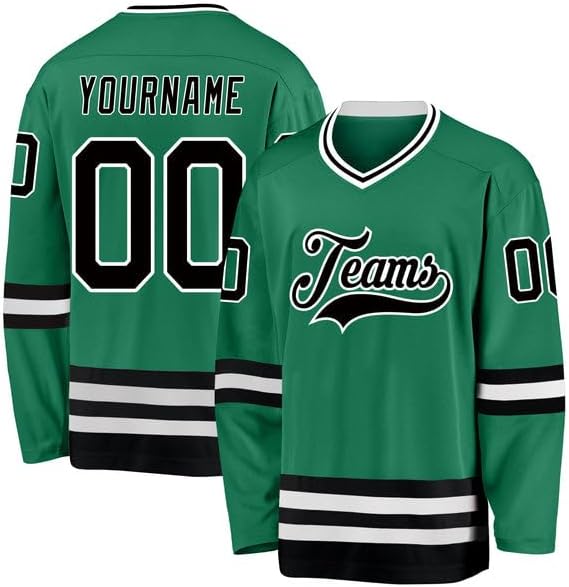 Personalized Blue Hockey Jersey, Hockey Jerseys for Men, Custom Powder Blue Kelly Green-White Hockey Jersey,