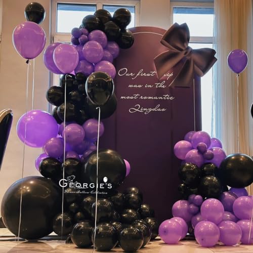 Image of MEBAY Black Purple and Silver Balloons Arch Kit, 146 Pcs Matte Black Light Purple Confetti Chrome Silver Balloons for Graduation Birthday Party Baby Shower Wedding Decorations