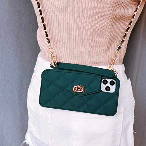 UnnFiko Wallet Case Compatible with iPhone 13 Pro Max, Cute Light Luxury Bag Design, Purse Flip Card Pouch Cover Soft Silicone Case with Handstrap Long Shoulder Strap (Dark Green, iPhone 13 Pro Max) by UnnFiko - Used condition - Image 2