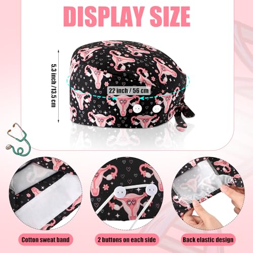 Image of Unittype 4 Pcs Nurse Caps for Women Nursing Working Caps with Button and Sweatband Adjustable Elastic Scrub Hats for Dentist