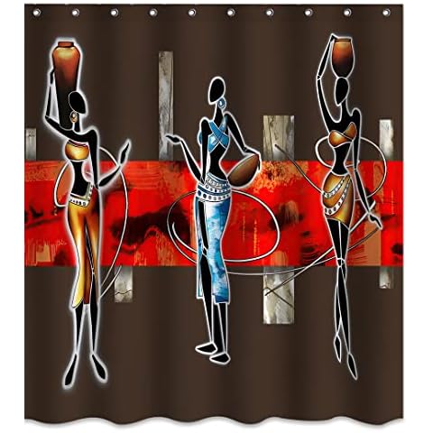 Afro Women Black Girls Fabric Shower Curtain Sets Bathroom Decor with Hooks Waterproof Washable 72 x 75 inches Blue Brown Cover
