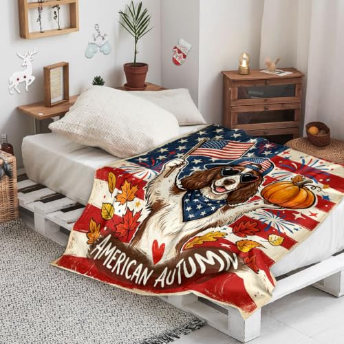Couverture en flanelle 152x203cm Épagneul d'Automne pour Lit et Canapé