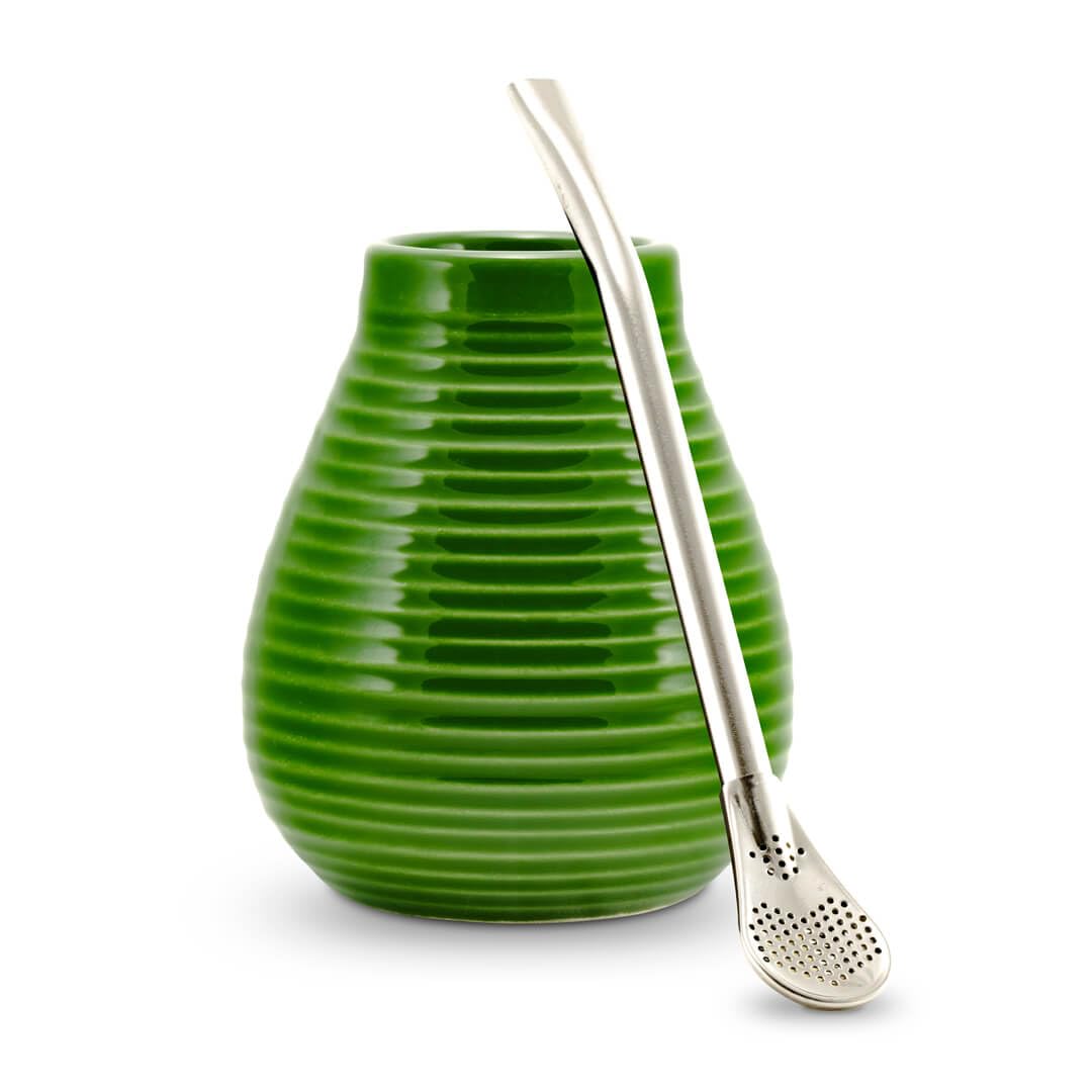 caámate. Yerba Mate Tee Set ● Das Original ● Keramik Matebecher + Edelstahl Bombilla (grün)