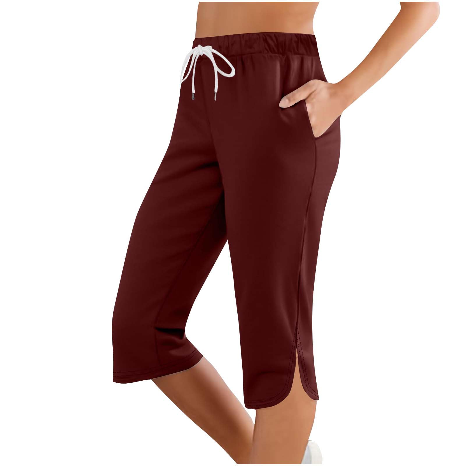 Women Capri Pants Summer Cut Out Side Casual Fashion Drawstring Soft Comfort Capris Workout Running Cropped Jogger — view 30