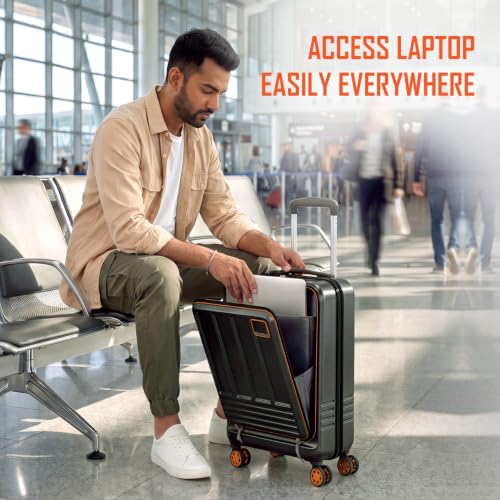 Image of Safari Genius Cabin Trolley Bag with Laptop Compartment, Hardside Polycarbonate Small (55cm) Suitcase | 360 8 Wheel Spinner Travel Luggage| Recessed Combination Lock|Paradox| Gunmetal