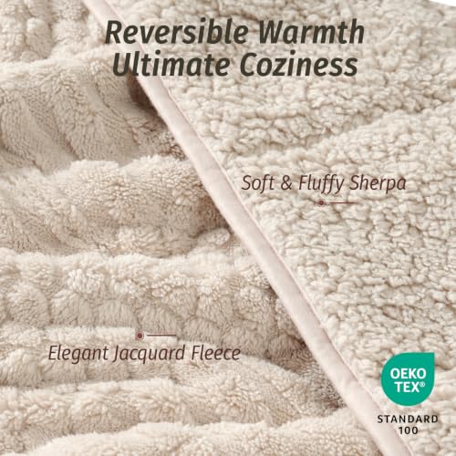 Image of Wemore Knitted Fleece Weighted Blanket for Adults, Beige Grey, 48 x 72 inches 15 lbs