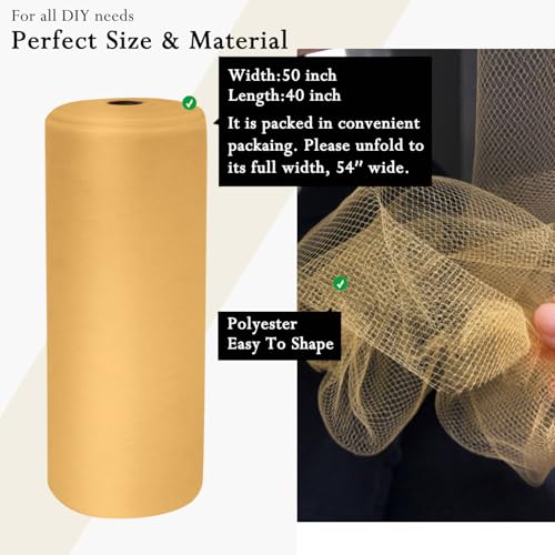Image of Aztec Gold Tulle Fabric Rolls 54 Inch by 40 Yards Tulle Bolt Spool for Wedding Christmas Decorations DIY Tutu Baby Shower Table Skirt Ceiling Decor Birthday Party Craft Supplies