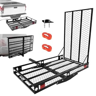 ERGOMASTER Hitch Cargo Carrier with Ramp, Mobility Scooter Carrier Trailer, 500LBS Heavy Duty Hitch Mount Wheelchair Carrier for Car, Truck, SUV