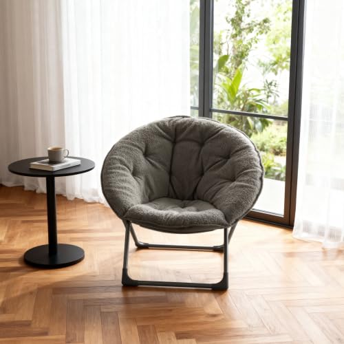 dowowdo Sillón de relax plegable gris con cojín de lana de oveja, extrasuave, plegable, ahorra espacio y es ligero para salón, dormitorio y balcón