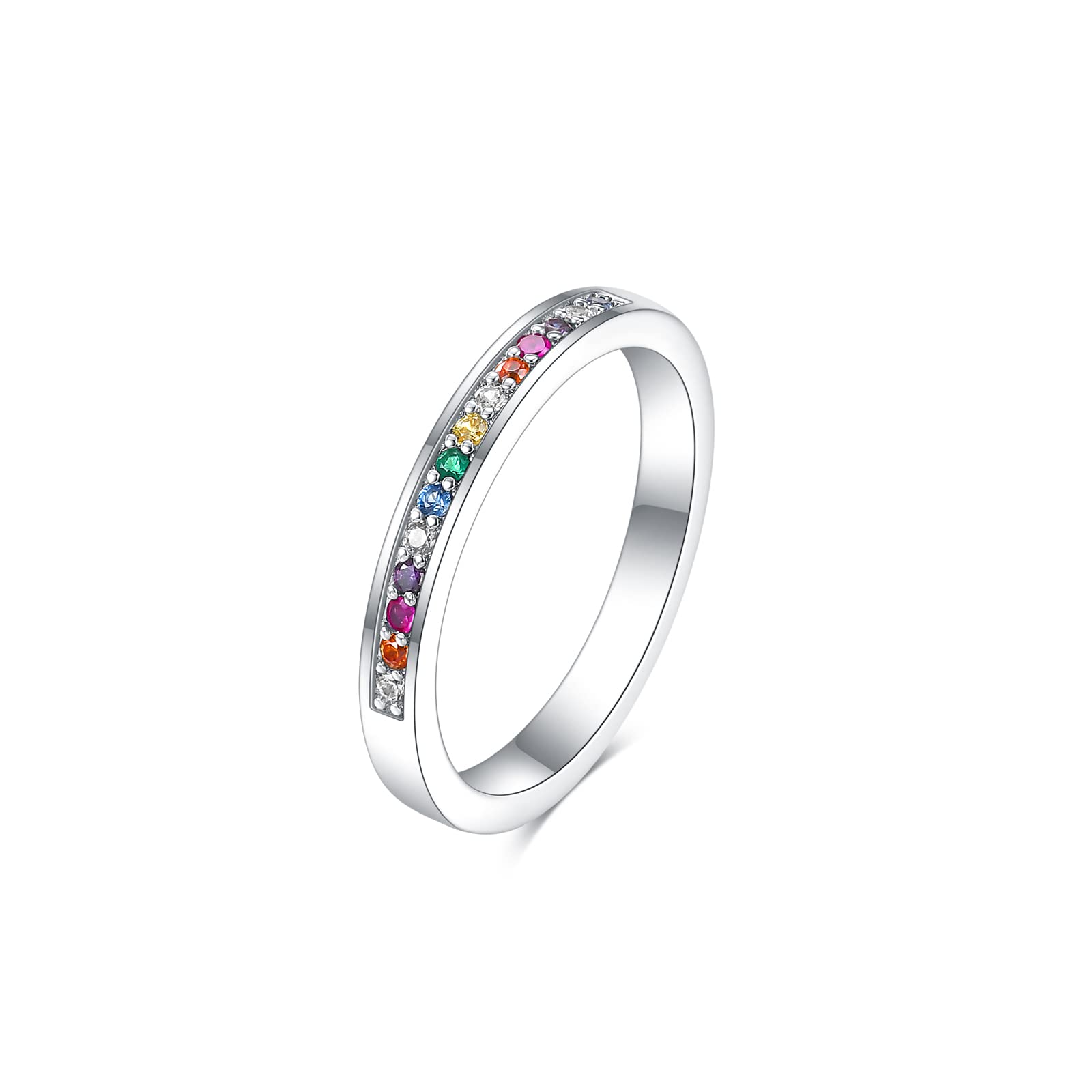 Carat Kitten Rainbow Wedding Bands Rings for Women, Dainty Womens Colorful Cubic Zirconia Promise Engagement Eternity Rings for Girls Bridal, Jewelry Gift for Women Size 6-10