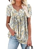 CHICZONE Summer Ladies Short Sleeve Tunic Tops V Neck Buttons Up Blouse Floral Printed Womens Henley T-Shirt