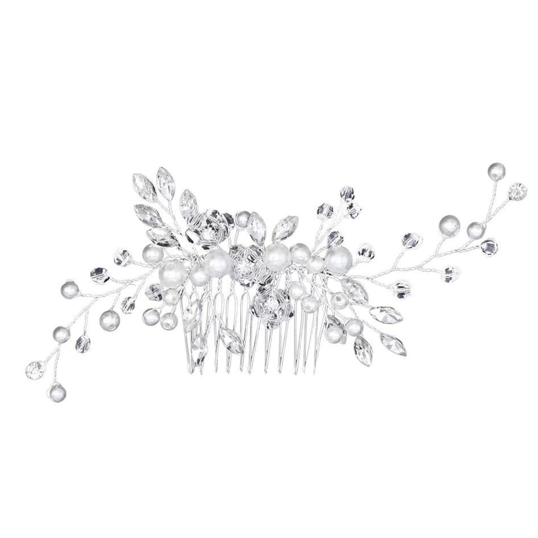 JEYORZY 1 Pezzi Pettinino argentato per capelli da sposa,Pettine per Capelli da Sposa Fermaglio,per Donne e Ragazze,con Fiori di Perle Cristallo Accessori,Capelli Sposa Pettine,Accessori Capelli Sposa