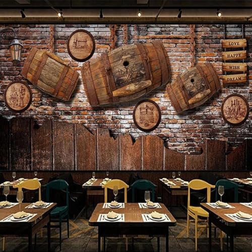 XLMING Art Mural Rétro En Bois Grainé Et Briques Rouges 3D Papier Peint Texture Soyeuse Intissé Salle à Manger Bureau D'étude Canapé Chambre Salon TV...