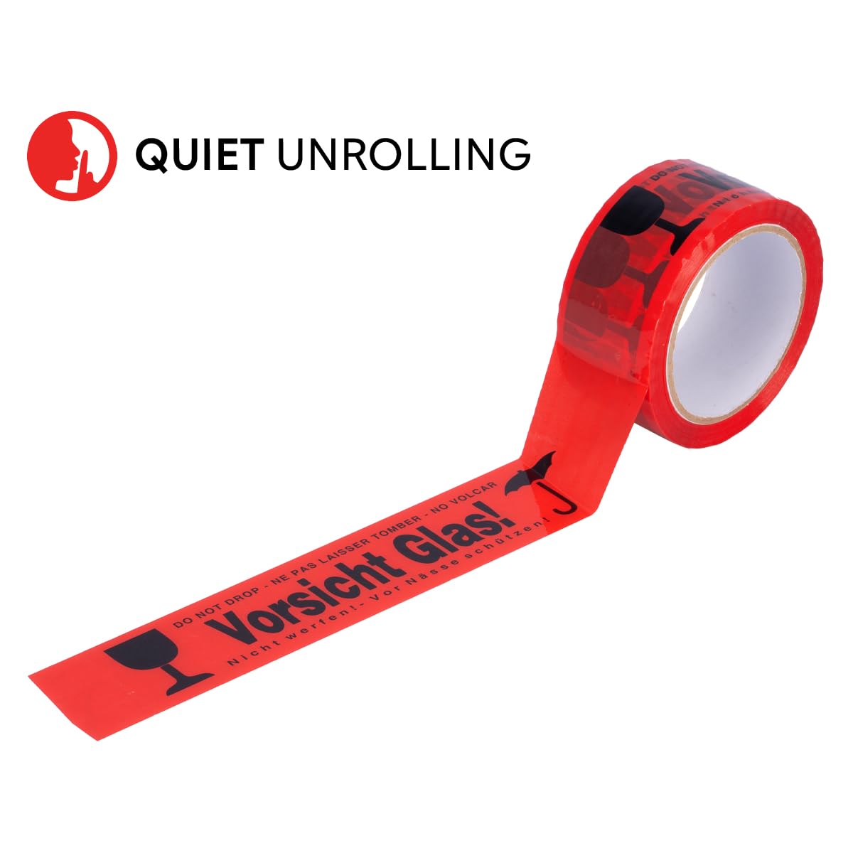 verpacking Klebeband „VORSICHT GLAS“ Verpackungsband reißfest, Standard abrollend, 48 mm × 66 lfm 24 Rollen