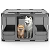 Dog Playpen, 43x43x26 Inches Puppy Playpen Portable with Top Cover, Thickened Fabric Tear Resistant Waterproof Bottom with Breathable Mesh Dog Fence for Indoor and Outdoor, Gray