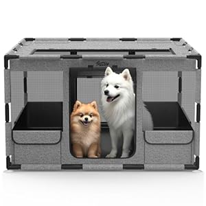 Dog Playpen, 43x43x26 Inches Puppy Playpen Portable with Top Cover, Thickened Fabric Tear Resistant Waterproof Bottom with Breathable Mesh Dog Fence for Indoor and Outdoor, Gray