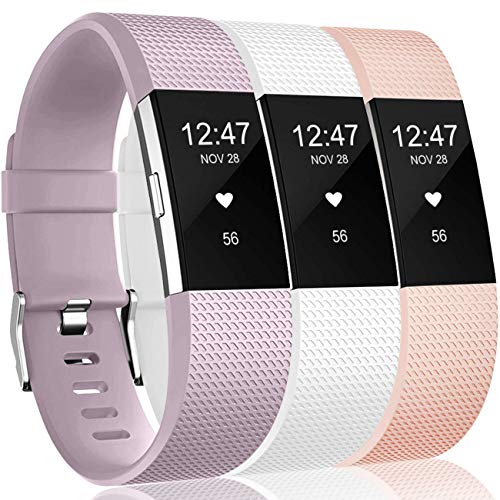 Wepro Bands Replacement Compatible with Fitbit Charge 2 for Women Men Small, 3 Pack Sports Watch Band Strap Wristband Compatible with Fitbit Charge2 HR Fitness Tracker, Blush Pink/Lavender/White