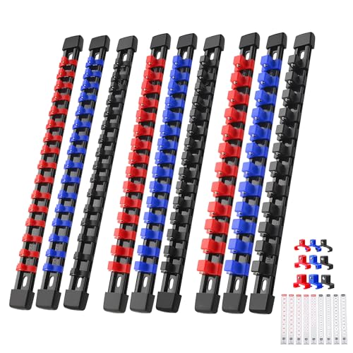 Reniteco 9-Piece Socket Organizer Set - 1/4-Inch x 48 Clips,...