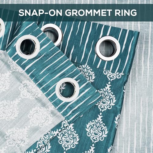 Image of Door Curtains 8 Feet Pack of 2, Damask, Blue & White