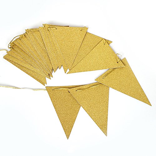 Zooyoo 20 Feet Gold Glitter Pennant Banner, Paper Triangle Flags Bunting For Baby Birthday Party, Wedding Decor, Baby Shower, 30Pcs Flags, Pack Of 1(One 20 Feet Or Two 10 Feet) #TOP2
