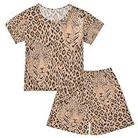 Linomo Kids Pyjamas Sets Leopard Print Girls Boys Short Pyjama Set Nightwear Children Sleepwear Teens Summer PJs Multicolor