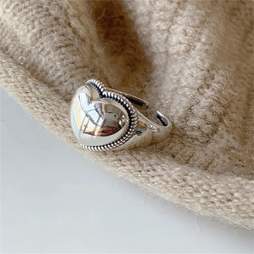 Vintage Silver Heart Ring for Women Non Tarnish,Punk Adjustable Open Heart Love Ring Dainty Engagement Wedding Promise Love Stacking Finger Rings Fashion Statement Jewelry4