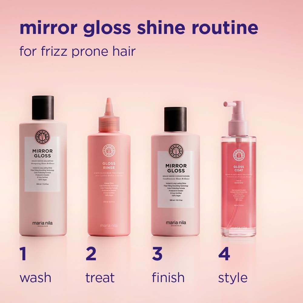 Maria Nila, Champú Mirror Gloss para cabello brillante y brillante, oligopéptidos de quinua se dirige a las hebras secas y opacas, mejorando el brillo y el reflejo de la luz, 100% vegano y libre de