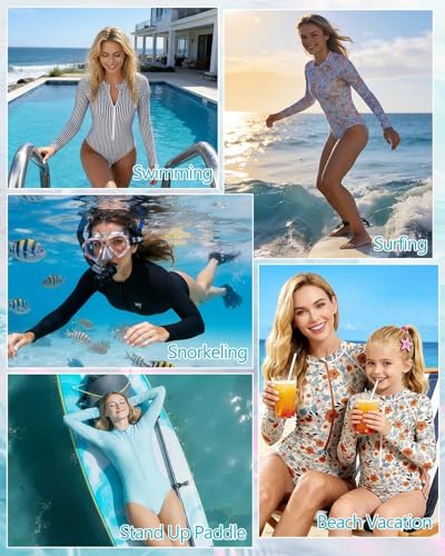 Image of Century Star UPF 50+ Long Sleeve Swimsuits for Women - Rash Guard Modest High Neck Surf One Piece Full Coverage Bathing Suit