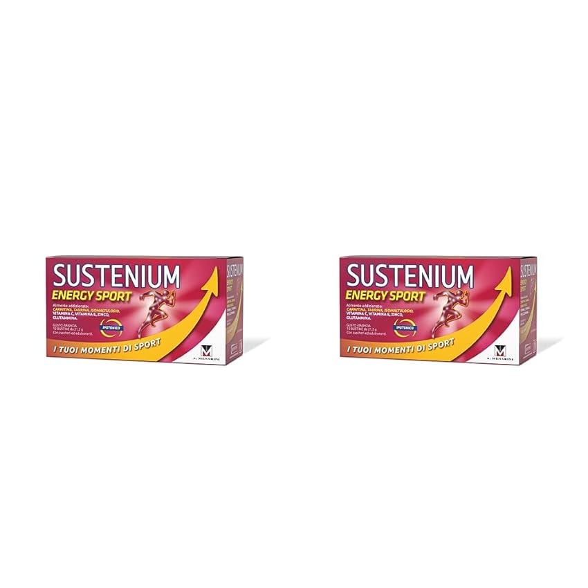 Immagine del prodotto Sustenium Energy Sport, Energizzante per Sportivi con Taurina, Carnitina, Glutammina, Vitamina E, Vitamina C, Zinco e Sali Minerali. 10 Bustine al Gusto Arancia. (Confezione da 2)