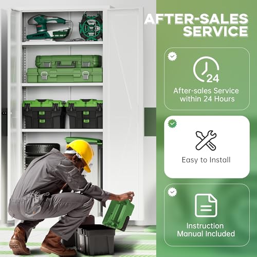 Image of INTERGREAT Metal Storage Cabinet with Magnetic Doors, 63 inch H Modern Classic Style Metal Cabinets with 2 Doors and 4 Adjustable Shelves for Home Office, Kitchen, Bathroom (White)