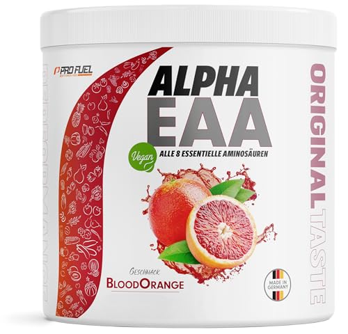 Alpha EAA Pulver 462g BLOOD ORANGE - unglaublich leckeres EAA Drink Pulver - alle 8 essentielle Aminosäuren, vegan EAAs Aminosäuren - Amino-Drink - optimale Wertigkeit - 33 Portionen - 100% vegan