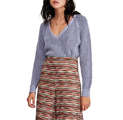 Free People Womens High Low V-Neck Sweater, Large, Purple Combo