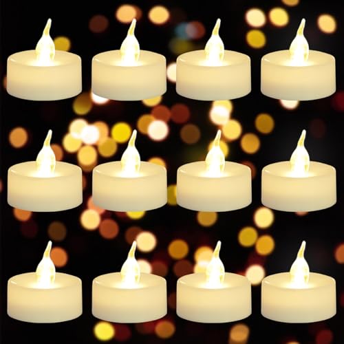 12 unidades de velas de té LED con temporizador, 3.6 x 3.6 cm. Velas de té LED sin llama, con llama parpadeante, a batería, eléctricas, para bodas, Navidad, celebraciones festivas - Blanco cálido