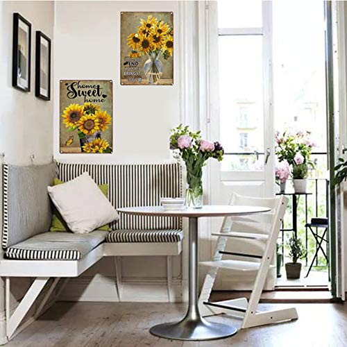 Tisoso Home Sweet Home Fresh Sunflower Vintage Metal Sign Garden Decoration Farmhouse Decorative Wall Art Decor Home Coffee Bar Signs 8X12Inch #TOP4