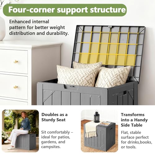 MAKE CHANGES Outdoor Storage Box,30 Gallon Deck Box Outdoor Storage Bench Outside Waterproof Resin Storage Bench, Lockable Patio Cushions, Garden Tools Storage For Furniture, UV Resistant(Gray by MAKE CHANGES - Image 7