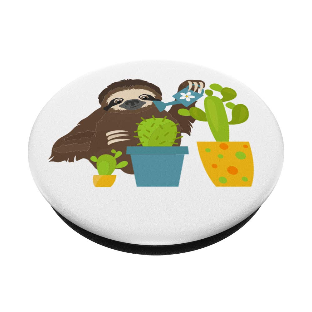 Cute Sloth Watering Plants - House Plant Gardener Gardening PopSockets Swappable PopGrip, Black - Image 2
