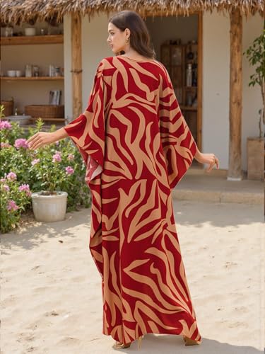 Image of IMAGEKOPE Women's Plus Size Animal Print V-Neck Batwing Kaftan Beach Dress Bathing Suit Cover-Up Loungewear