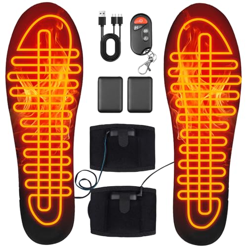 Semelle Chauffante USB Hommes Femmes avec Batterie Externe et Télécommande, 3 Niveaux Découpable Lavable Semelles Thermique Chauffantes Rechargeable pour Chasse Camping Ski, Taille: 42-47