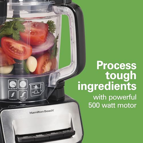 Image of Hamilton Beach Stack & Snap Food Processor and Vegetable Chopper, Stainless Steel Blades, 14 Cup + 4-Cup Mini Bowls, 3-Speed 500 Watt Motor, Black (70585)