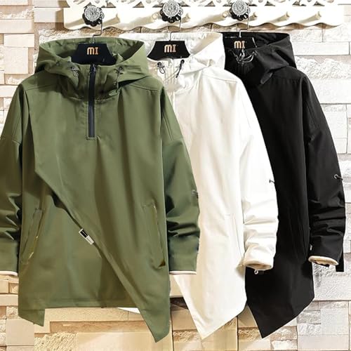 Image of GURUNVANI Men's Hooded Windbreaker Jacket Zip Up Patchwork Hoodie Anorak