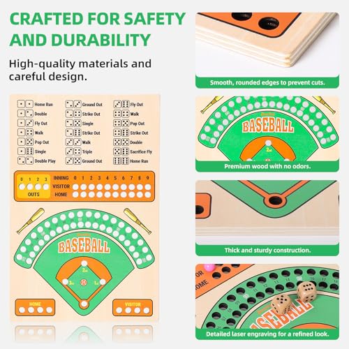 Juego de Mesa Baseball con Dados y Canicas de Madera miniatura 5