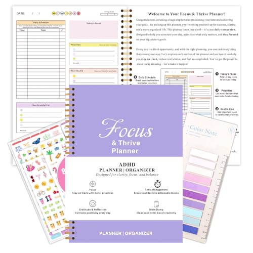 ADHD Daily Planner for Neurodivergent Adults – Focus & Thrive Planner, Undated Task Management Organizer, Productivity Planners for Women to Stay Organized – Larger Size 7 * 10in (Purple)