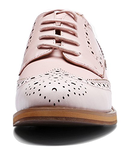 U-lite Women's Perforated Lace-up Wingtip Leather Flat Oxfords Vintage Oxford Shoes Brogues (8.5, Pink/Light Pink)