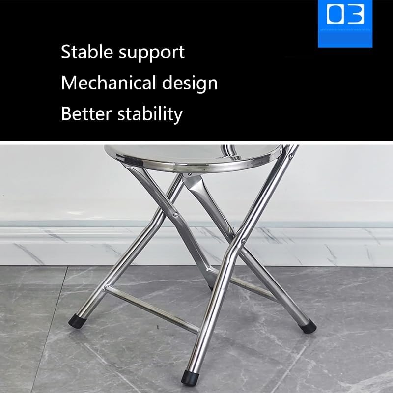 Collapsible Folding Stool Chair - Portable Stainless Steel Round Bar Chair, 13in & 18in Height, Ideal for Kitchen Dining, Easy to Store and Transport